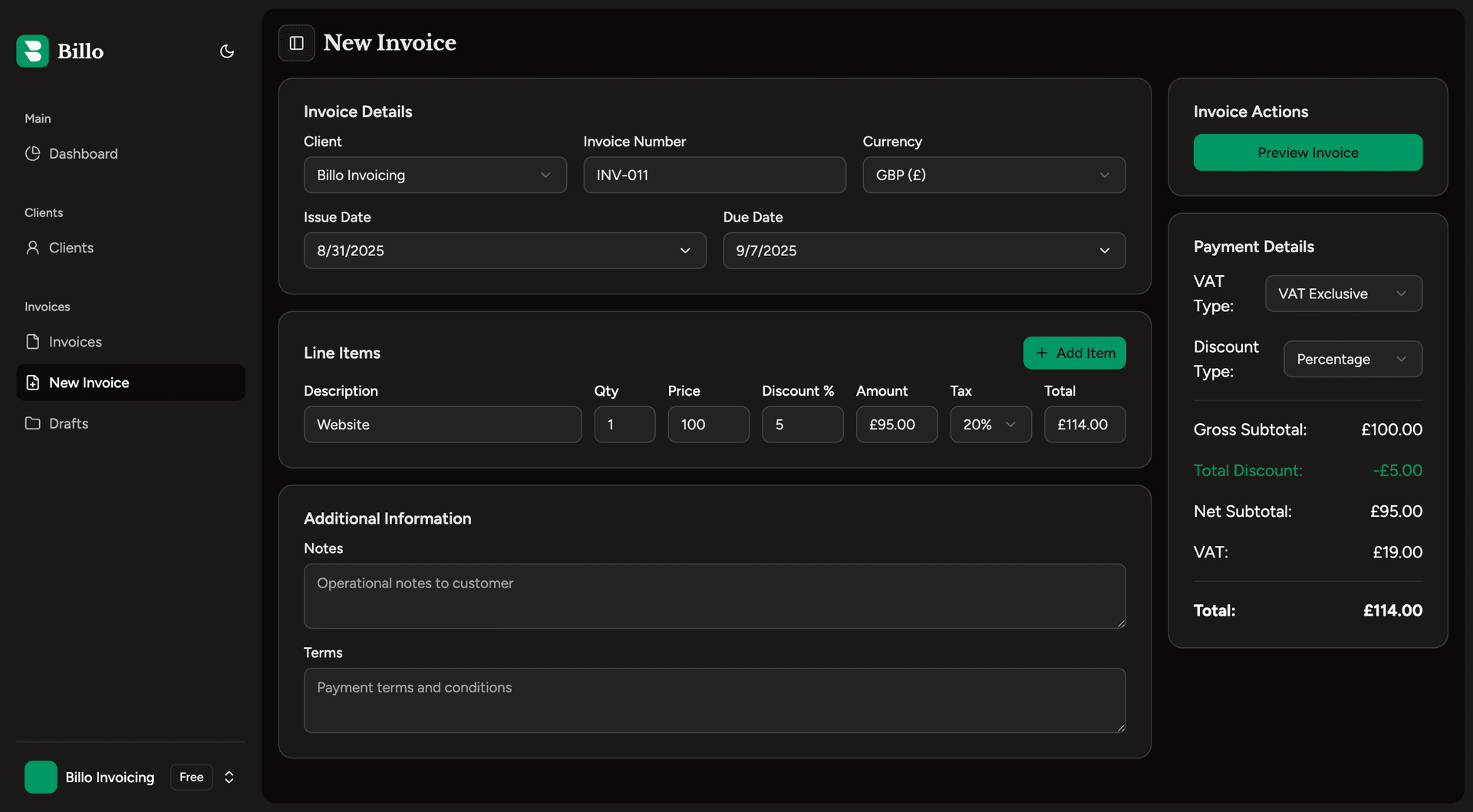 Create invoices in seconds